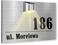 TABLICZKA ADRESOWA tablica srebrna numer posesji 40x30 cm lampka led