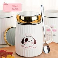 Kubek Ceramiczny Z Pokrywką i Łyżeczką - Idealny Do Szkoły - Biura - 500 ML Biały Pies 500ml