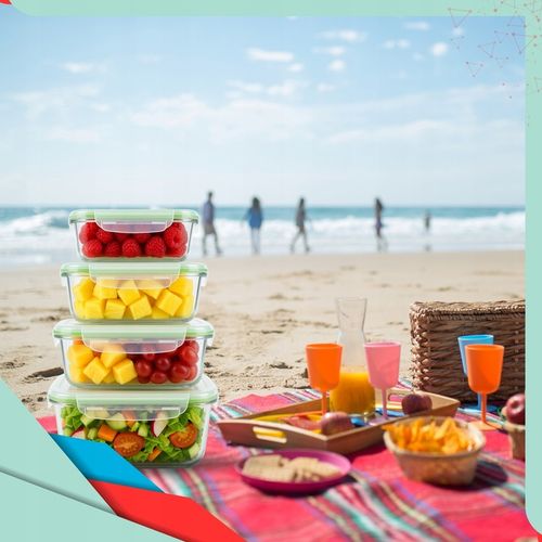 4x POJEMNIK NA ŻYWNOŚĆ SZKLANY ZESTAW POJEMNIKI SZKLANE Z POKRYWĄ na Arena.pl