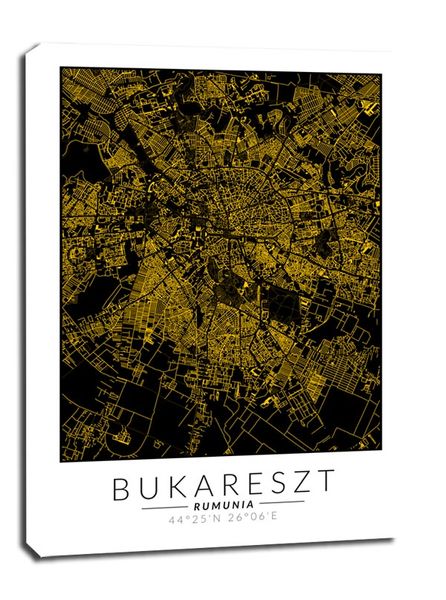 Bukareszt złota mapa - obraz na płótnie 60x80 cm zdjęcie 1
