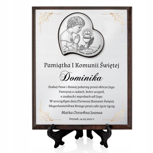 SREBRNY obrazek prezent na KOMUNIĘ z NADRUKIEM Pamiątka Komunii Chłopca na Arena.pl