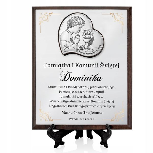 SREBRNY obrazek prezent na KOMUNIĘ z NADRUKIEM Pamiątka Komunii Chłopca zdjęcie 6