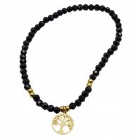 Bransoletka z czarnych koralików z zawieszką drzewko w kolorze złotym