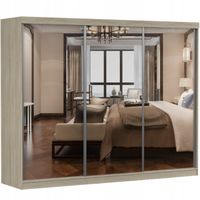 Szafa przesuwna MILAN 250x64 SONOMA/SONOMA+LUSTRO półki pojemna PRODUCENT