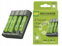 Ładowarka akumulatorów NiMH GP B441 + 2 akumulatory AA 1300 mAh AAA 650