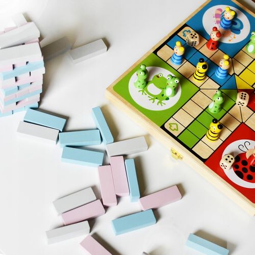 DREWNIANA GRA PLANSZOWA LUDO CHIŃCZYK FIGURKI FAMILIJNA RODZINNA na Arena.pl