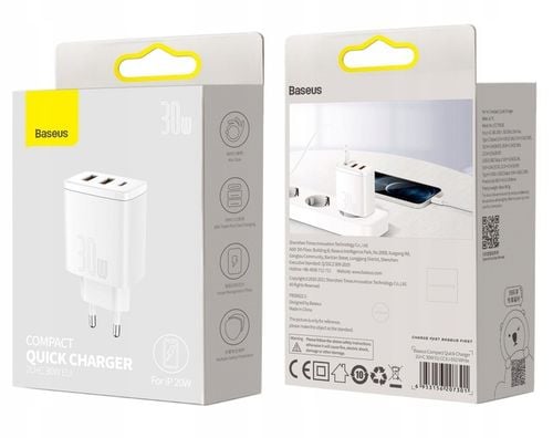 BASEUS SZYBKA ŁADOWARKA DO TELEFONU ZASILACZ USB USB-C TYP-C 30W PD QC 3.0 na Arena.pl