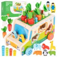DREWNIANY SORTER AUTOBUS 5W1 DLA MALUCHA MARCHEWKI I ROBACZKI MAGNETYCZNE