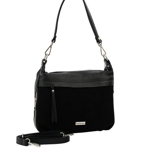 Skórzana torebka z zamszowym akcentem - Czarna na Arena.pl