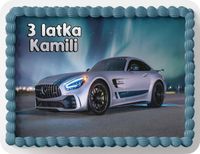 PROSTOKĄTNY OPŁATEK NA TORT A4 20x29CM - MERCEDES AUTA + IMIĘ