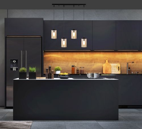 Bistro lampa wisząca czarny 4x40W E27 klosz brązowy na Arena.pl