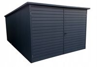 Garaż blaszany 3x5 grafit jednospadowy brama dwuskrzydłowa pion