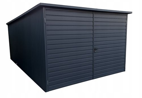 Garaż blaszany 3x5 grafit jednospadowy brama dwuskrzydłowa pion na Arena.pl