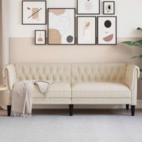 Sofa Chesterfield trzyosobowa, obita lnem