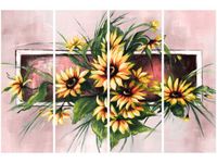 120CM 80 OBRAZ 4 ELEM SŁONECZNIKI KORALU ŚCIENNY