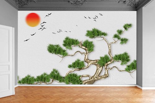 Fototapeta DRZEWO ZŁOTE PTAKI SŁOŃCE 370x250 na Arena.pl