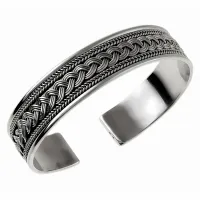 ELEGANCKA OKSYDOWANA SZEROKA SZTYWNA SREBRNA BRANSOLETA 11.5MM WZÓR WARKOCZ