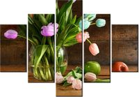 70 100CM OBRAZ 5 ELEM KOLOROWE TULIPANY DRUK PŁÓTNO