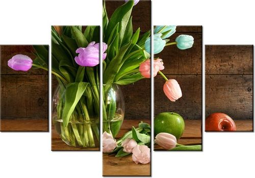 70 100CM OBRAZ 5 ELEM KOLOROWE TULIPANY DRUK PŁÓTNO na Arena.pl