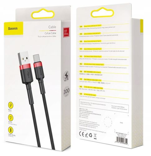 Kabel USB do USB-C Baseus Cafule 2A 3m (czerwono-czarny) na Arena.pl