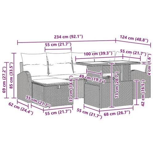 Zestaw Sof na Ogród z poduszką 7 pcs Czarny Polirattan na Arena.pl