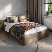 ŁÓŻKO 120x200 TAPICEROWANE Z POJEMNIKIEM + STELAŻ PODWÓJNE WELUR BRĄZ