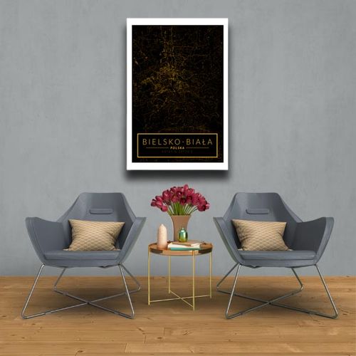 Bielsko Biała mapa złota - obraz na płótnie 90x120 cm na Arena.pl