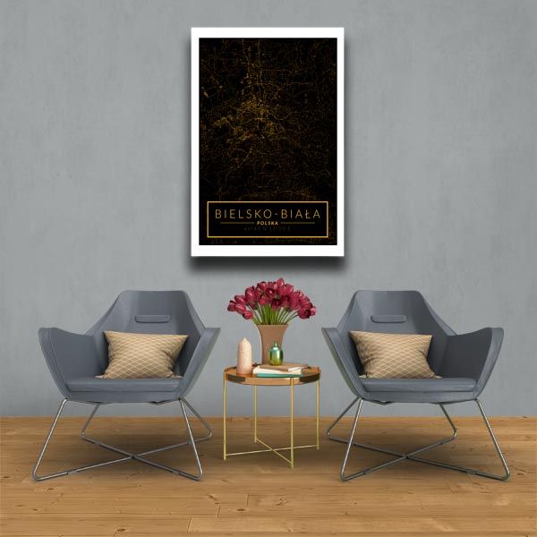 Bielsko Biała mapa złota - obraz na płótnie 90x120 cm zdjęcie 2