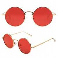 OKULARY PRZECIWSŁONECZNE LENONKI OKRĄGŁE MODNE CZERWONE SOCZEWKI UV400