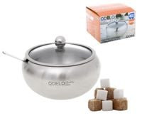 Cukiernica cukierniczka stalowa z łyżeczką szklaną pokrywką GIONA satynowa