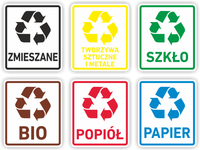 ZESTAW 6 szt. Naklejki na kosze segregacja śmieci nalepki