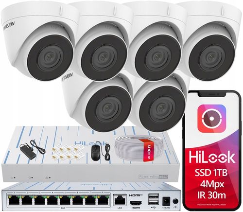 Zestaw Monitoringu IP 6 Kamer 4Mpx HIKVISION IPCAM-T4 Rejestrator SSD 1TB na Arena.pl