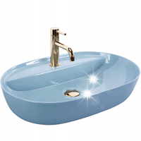 Umywalka Nablatowa Niebieska Rea AURA LIGHT BLUE 61 Owalna Duża Ceramiczna