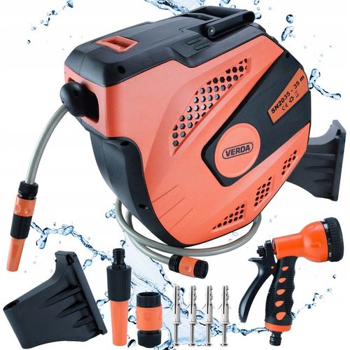 WĄŻ OGRODOWY AUTOMATYCZNY ZE ZWIJACZEM 35m + 2m BĘBEN NA BĘBNIE ŚCIANĘ na Arena.pl