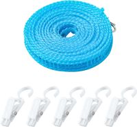 Przenośna Linka na Pranie 3m Wiatroodporna 5 Klamerek Niebieska Podróżna