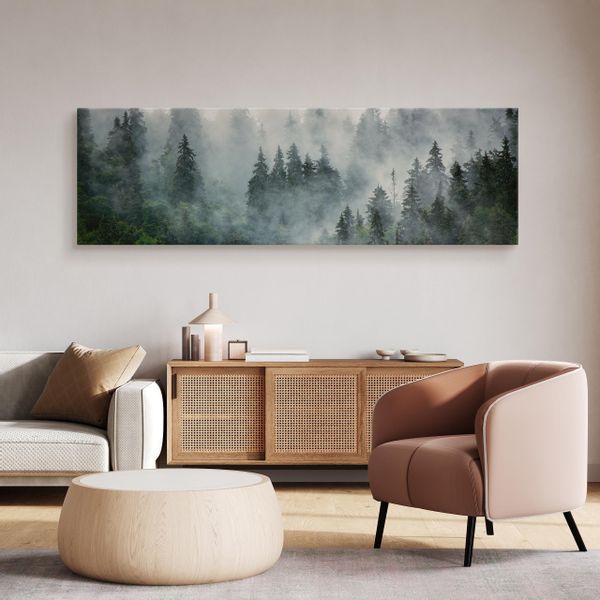 Obraz Na Płótnie Canvas LAS WE MGLE Pejzaż Panorama 145cm x 45cm zdjęcie 7