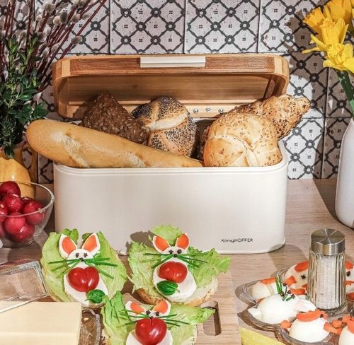 CHLEBAK STALOWY Z POKRYWA BAMBUSOWA POJEMNIK NA PIECZYWO CHLEB BUŁKI na Arena.pl