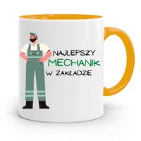 Kubek Żółty Dla Mechanika Najlepszy W Zakładzie Z Nadrukiem Ze Zdjęciem