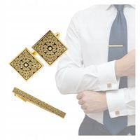 ZESTAW SPINKI DO MANKIETOW I KRAWATA ZLOTE NOWOCZESNE DLA MEZCZYZNY