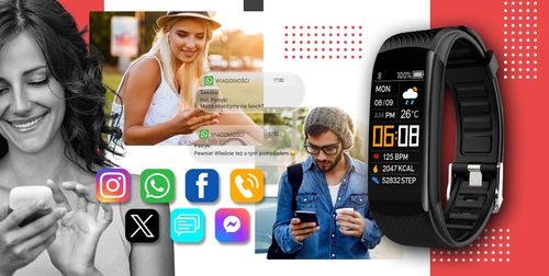 smartwatch giewont czarno czerwony 2 paski gw200-1 na Arena.pl