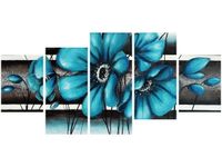 70CM 150CM OBRAZ 5 ELEM TURKUSOWE KWIATY ŚCIENNY
