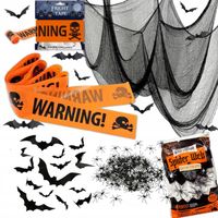 ZESTAW DEKORACJI HALLOWEEN DEKORACJE PAJĘCZYNA PAJĄKI TAŚMA MATERIAŁ H5