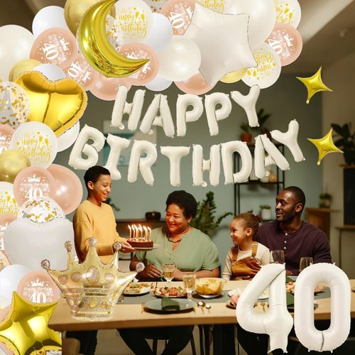 Balony na 40 Urodziny Zestaw Białe Złoto Girlanda Cyfra 40 XXL 108 sztuk na Arena.pl