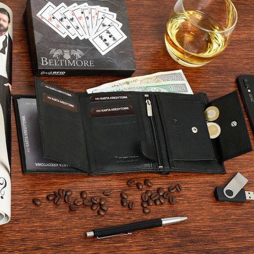 Zestaw męski skórzany portfel pasek duży Beltimore na Arena.pl