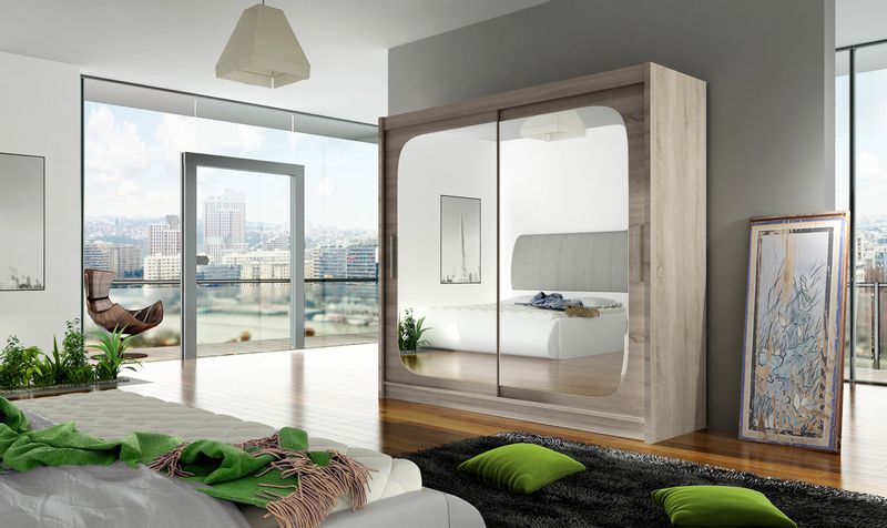 Szafa przesuwna Bega VIII z lustrem 180cm - pojemna garderoba - TRUFLA zdjęcie 2