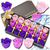 Sztuczne róże flower box mydlane kwiaty 18szt prezent dekoracyjne fioletowe