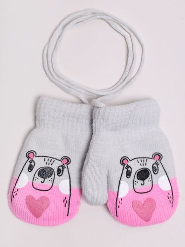 Rękawiczki dziewczęce jednopalczaste ze sznurkiem z misiem 14 cm YOCLUB na Arena.pl