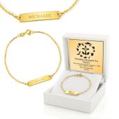 Złota bransoletka 585 z blaszką prezent KOMUNIA Pamiątka Komunii + GRAWER