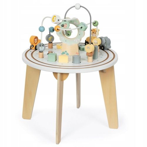 Drewniany okrągły stolik edukacyjny z magnetyczną kolejką i wyrzutnią na Arena.pl