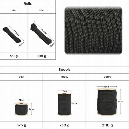 Linka EDCX 4mm Paracord 550 - (Black, 50 m) na Arena.pl